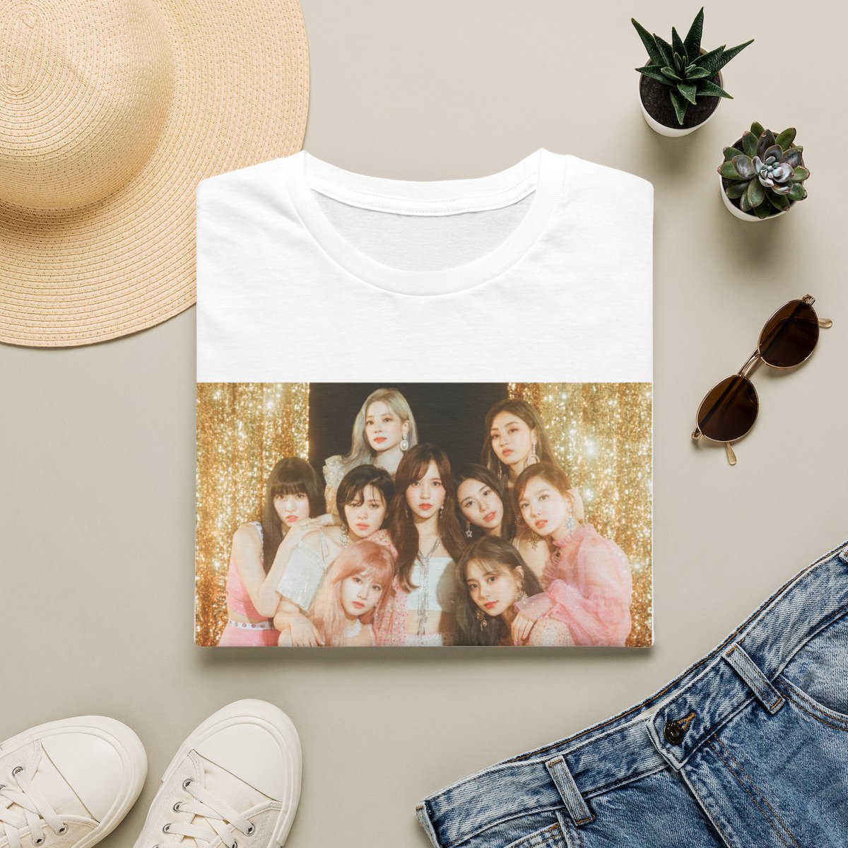Girl Group Photo T-Shirt | Glitter Backdrop Pop Idol Portrait | TWICE Kpop