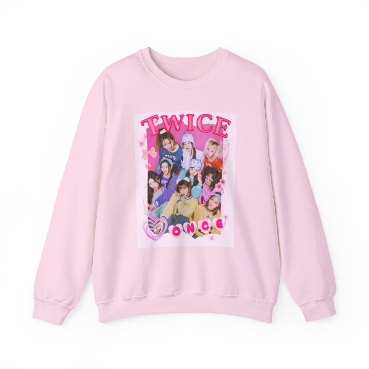 K-Pop Girl Group Photo Crewneck Sweatshirt | Pink Graphic Pullover | TWICE Kpop - alternate angle 4, merchandise