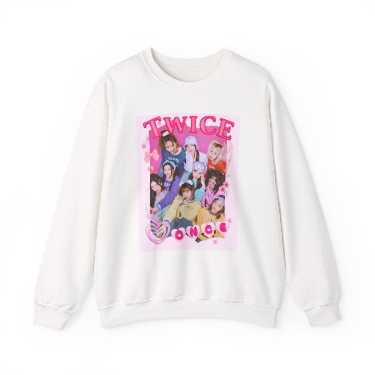 K-Pop Girl Group Photo Crewneck Sweatshirt | Pink Graphic Pullover | TWICE Kpop